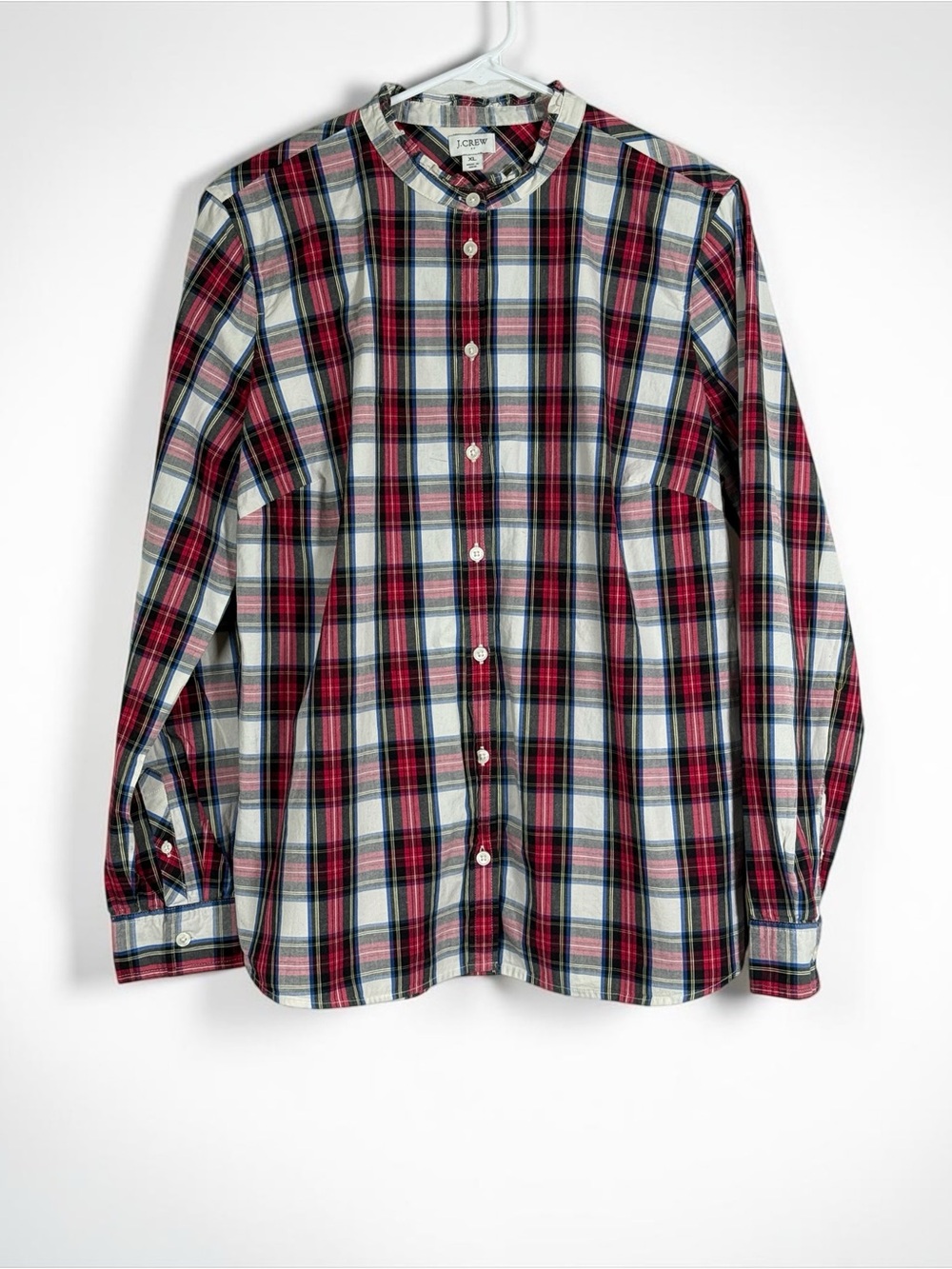 J. Crew Red and White Plaid Long-Sleeve Button Shirt